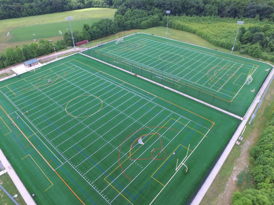 Aerial view of artificial turf fields