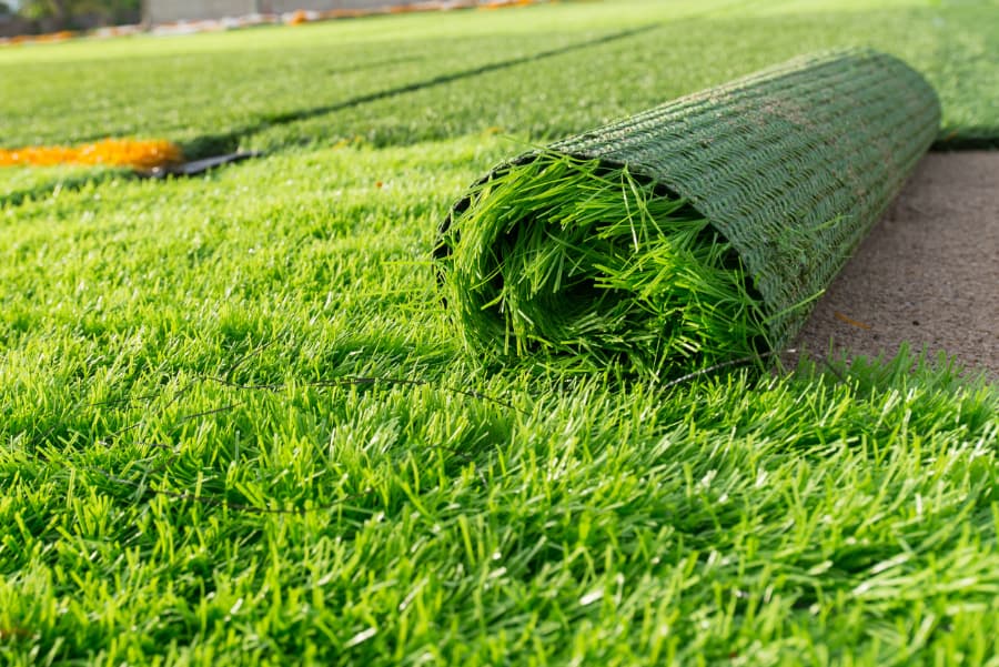 Artificial turf rolled up