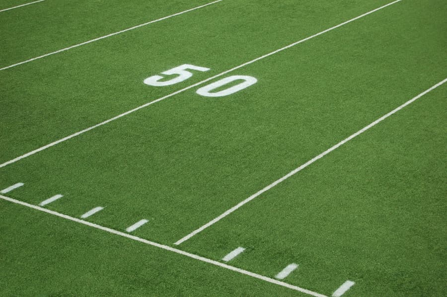 50-yard line on an artificial turf field