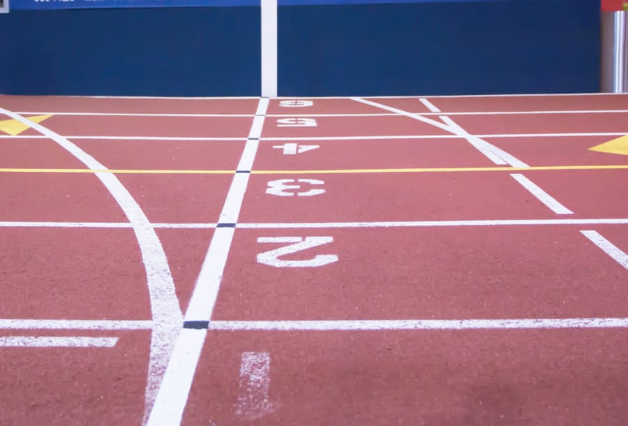 Starting line of indoor running track