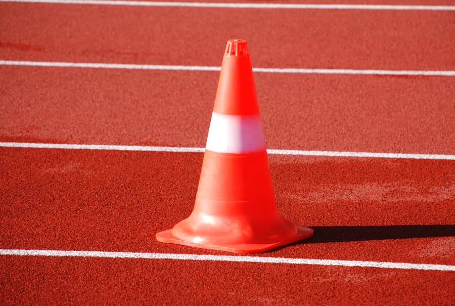 Maintenance cone on running track while repairs are being made
